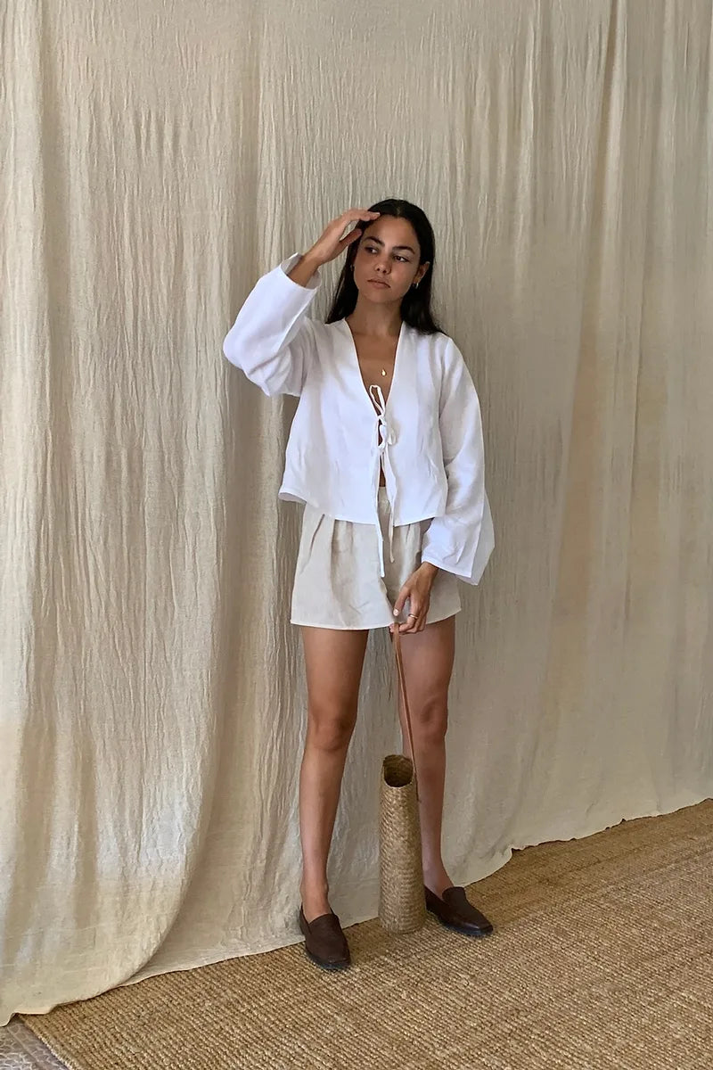 Refined And Simple Lace Up Blouse