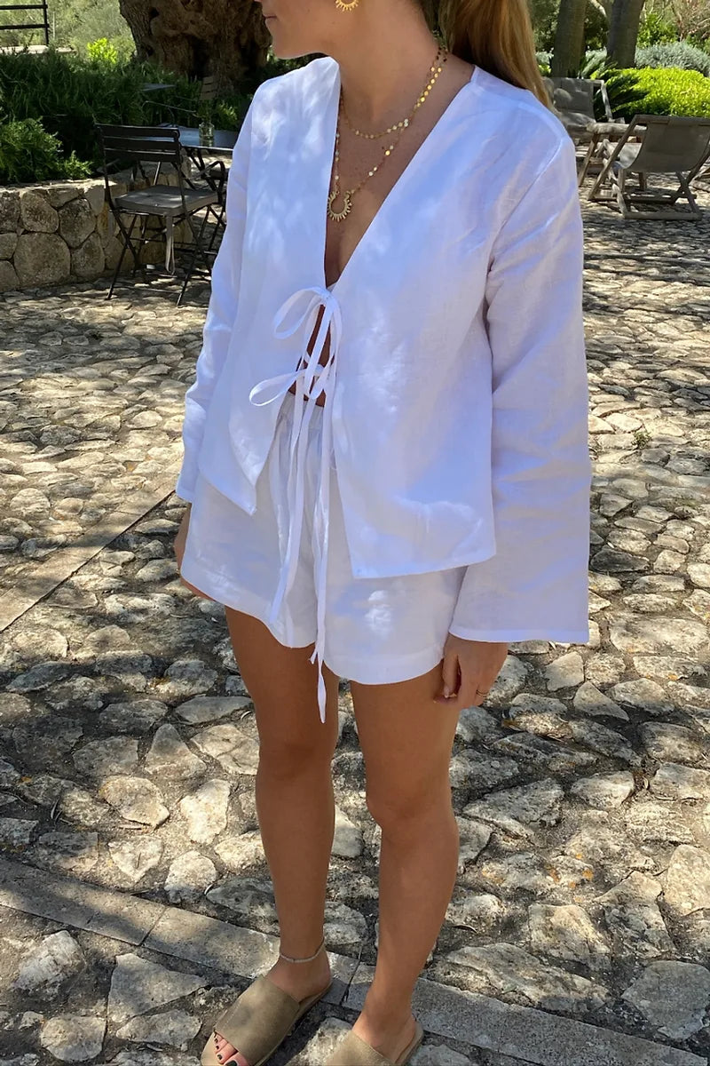Refined And Simple Lace Up Blouse