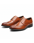 Cowhide Leather Oxford Shoes with Brogue Detailing
