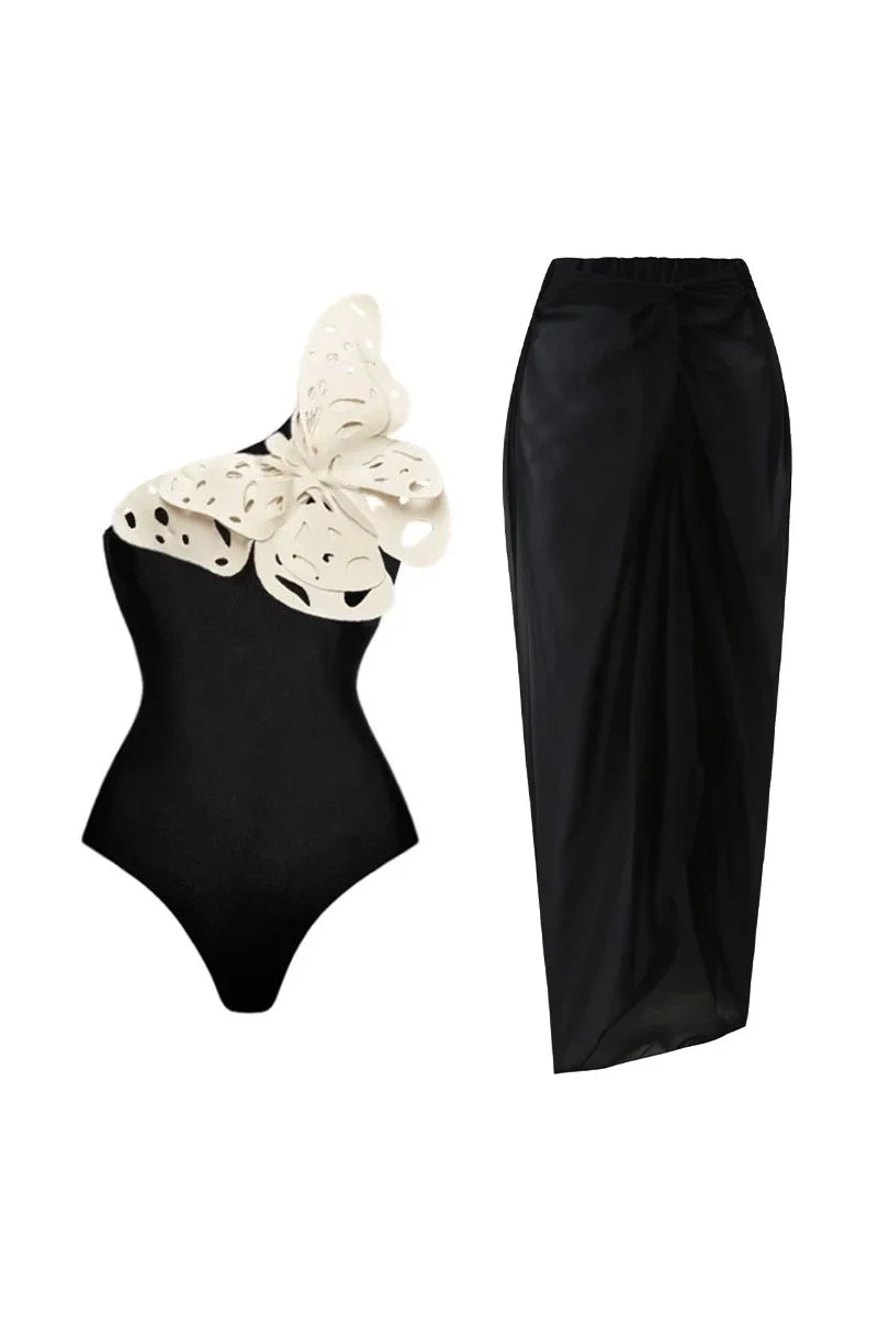 3D Butterfly Cut-Out One-Shoulder Swimsuit