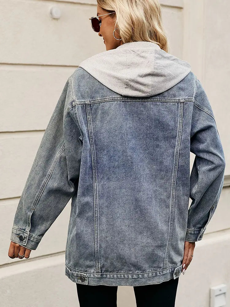 Denim Jacket with Button Closure, Pockets and Relaxed Fit