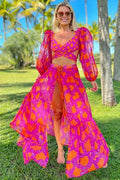 Long-Sleeve Tie-Up Patterned Swimwear Set