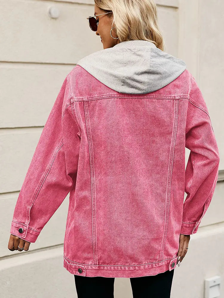 Denim Jacket with Button Closure, Pockets and Relaxed Fit