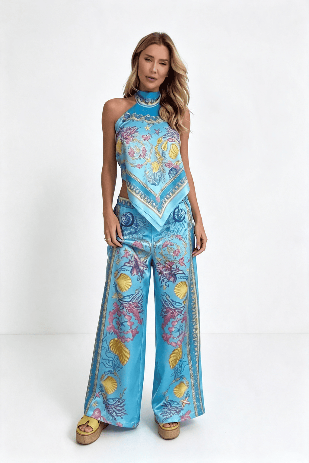 Seashell Halter Wide Trousers Set