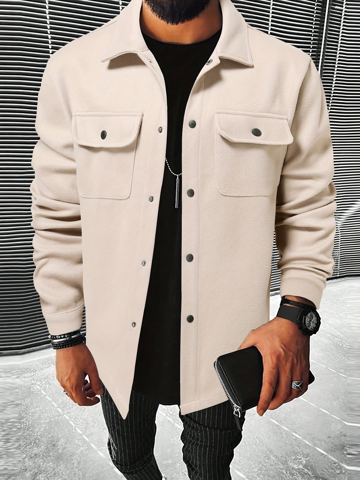 Wool Blend Jacket with Zip Front