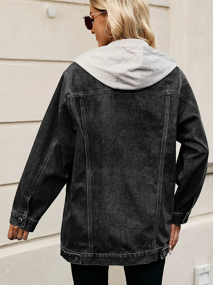 Denim Jacket with Button Closure, Pockets and Relaxed Fit