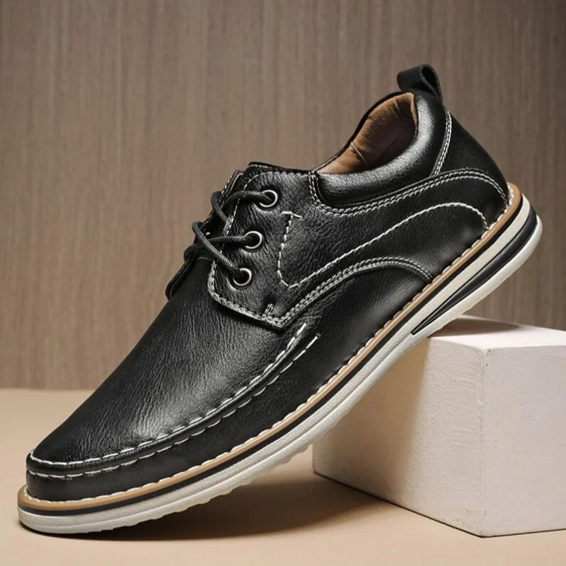 Cowhide Leather Oxford Shoes with Contrast Stitching