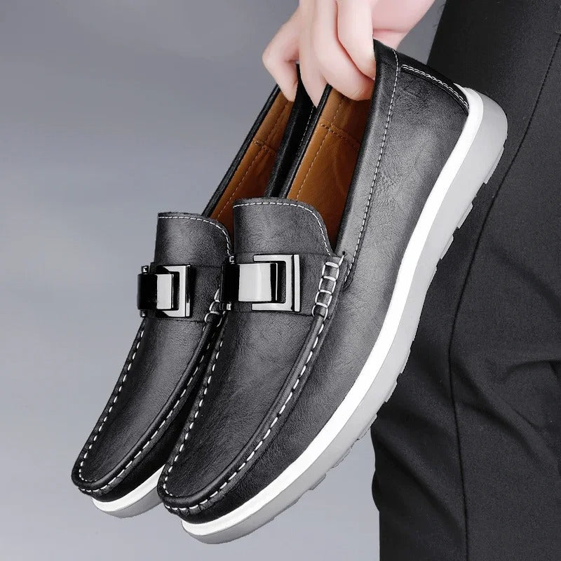 Leather Loafers with Distressed Finish