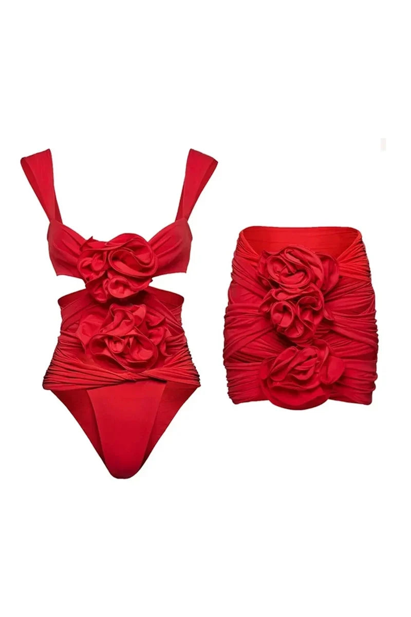 Flower Applique Swimwear Set