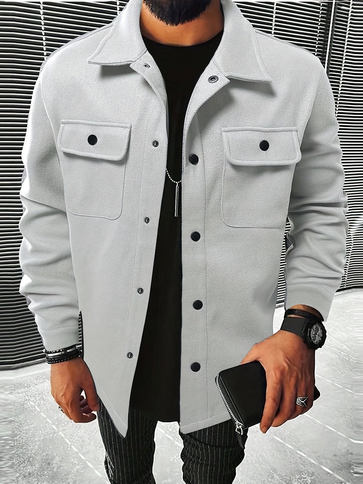Wool Blend Jacket with Zip Front