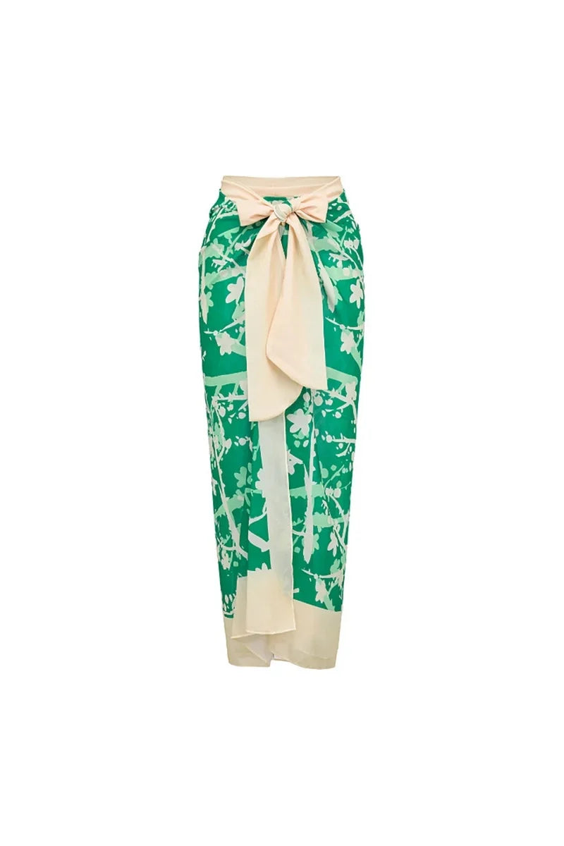Flower Accent Green Patterned Two-Piece Bikini