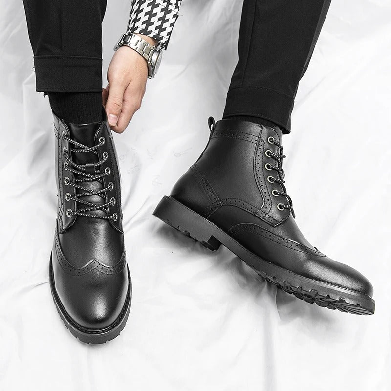 Cowhide Leather Chelsea Boots with Brogue Detailing