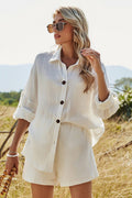 Fashion Relaxed Cotton Linen Suit Shirt Shorts