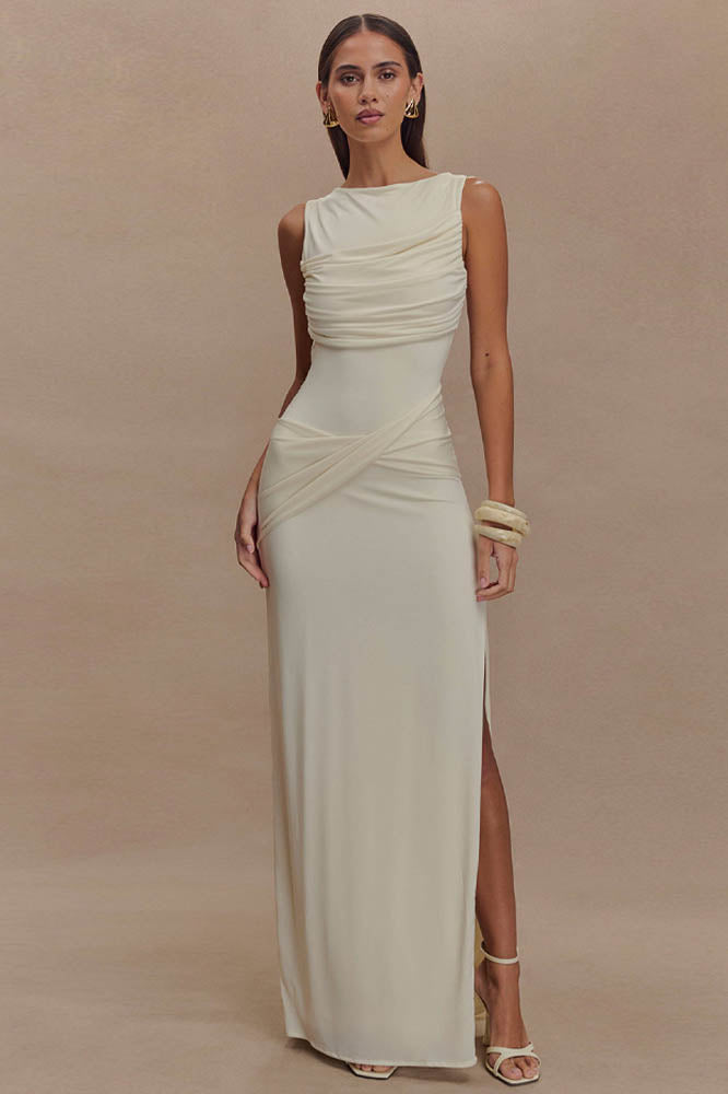 Serene Trace Open-Back Midi-Length Dress