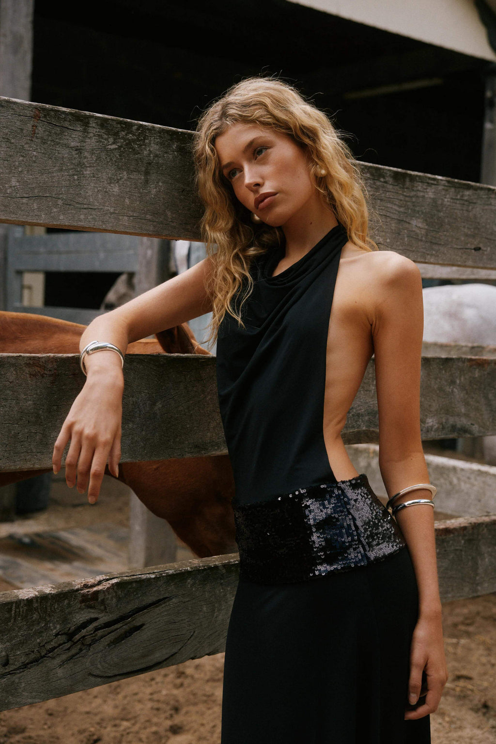 Modern Adele Halter Black Gown
