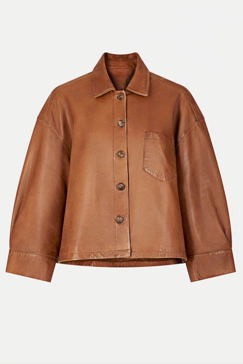Clean-Lined Boxy Leather Short Jacket