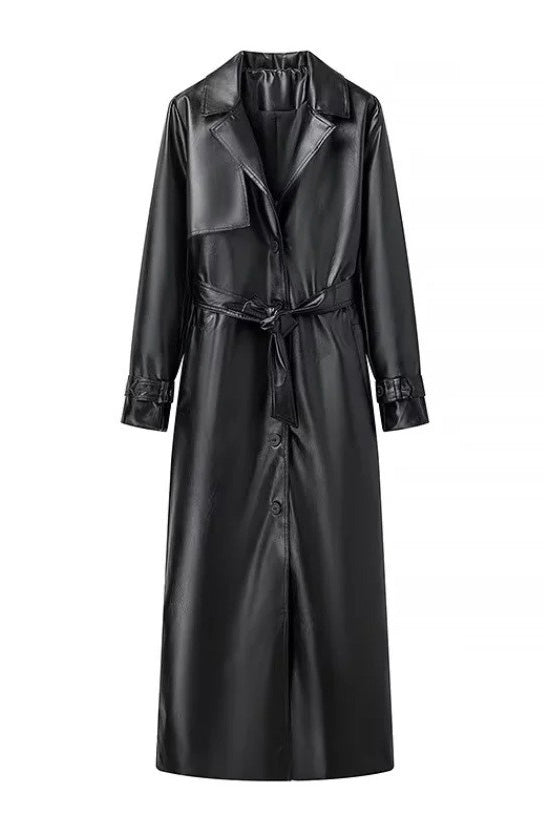 Waist-Tied City Stylish Leather Coat