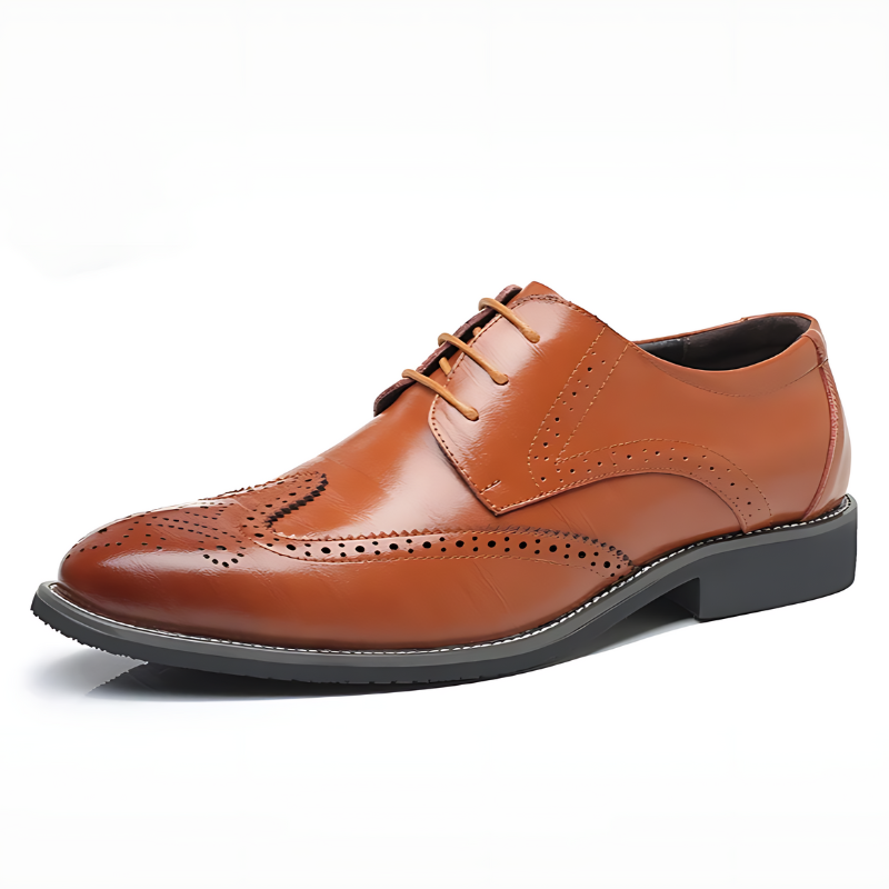 Cowhide Leather Oxford Shoes with Brogue Detailing