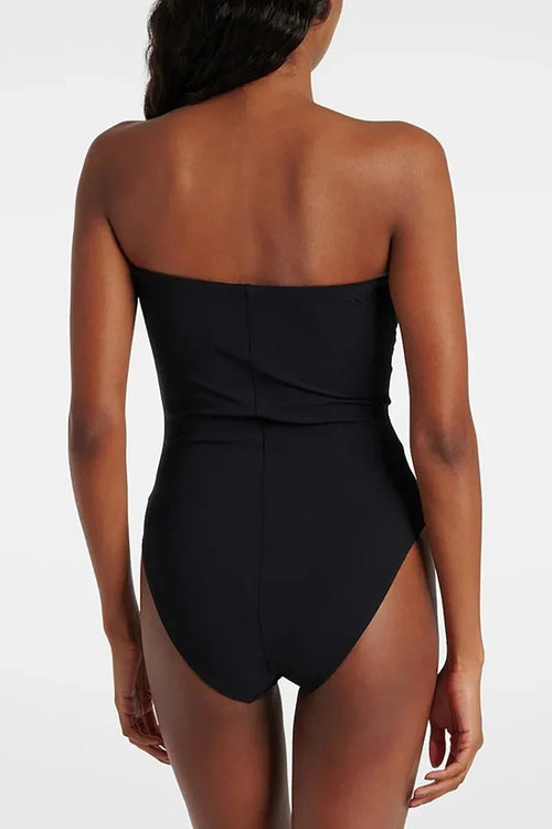 3D Flower Strapless Black Swimsuit