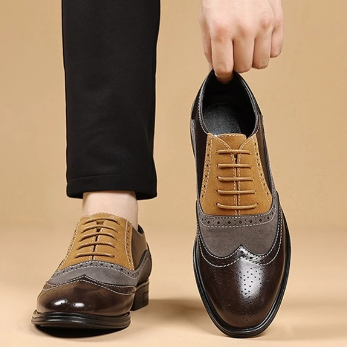 Leather and Suede Oxford Shoes with Color-Block Detail