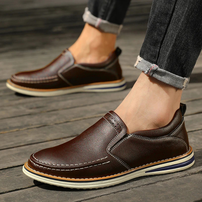 Pebbled Leather Loafers with Moc-Toe Stitching