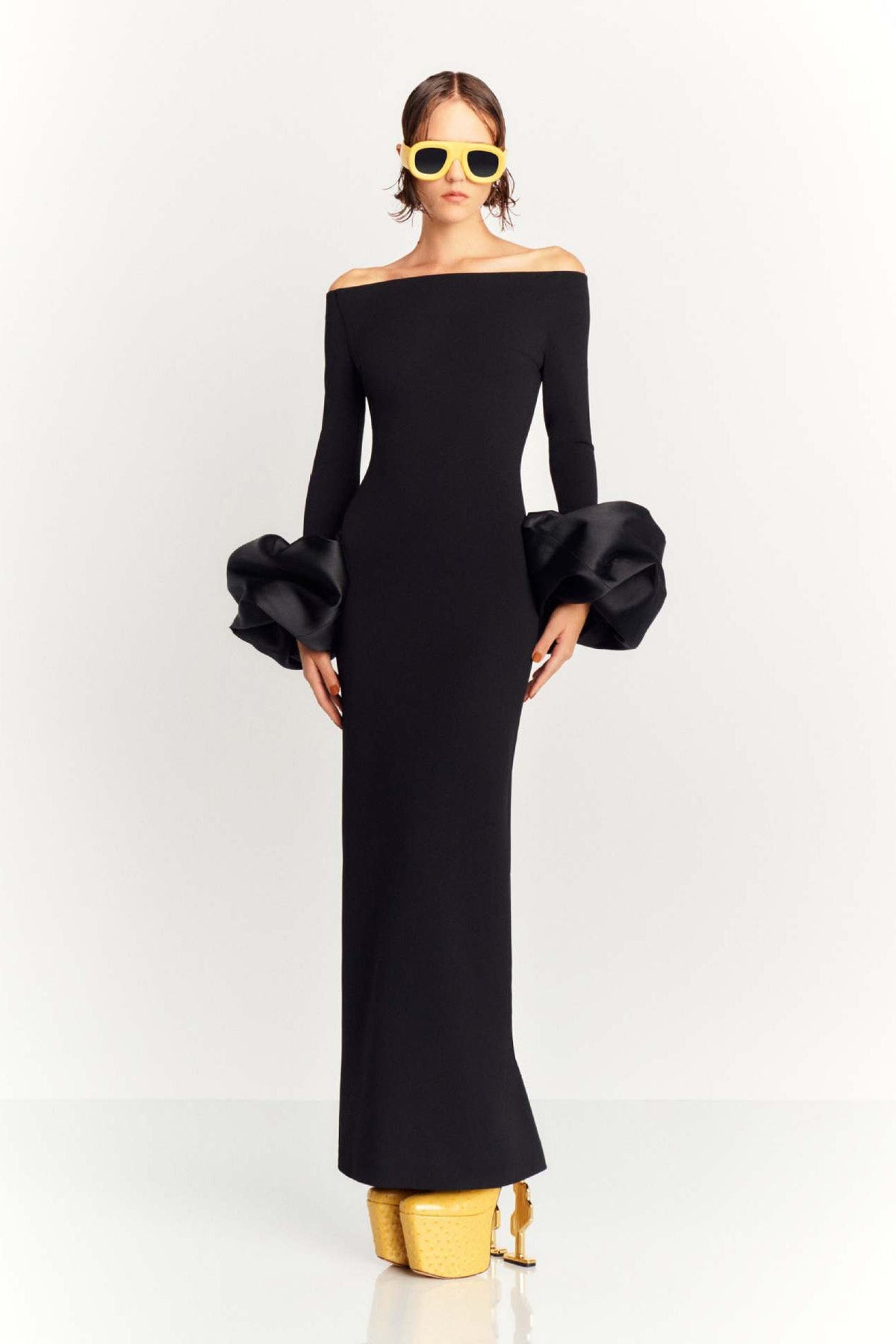 Solid Lantern Sleeve Dress