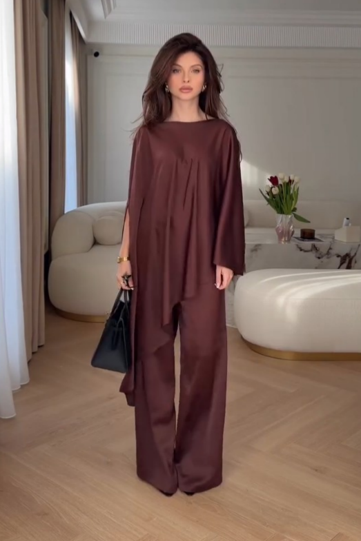 Cape Sleeve Wide-Leg Trousers Set