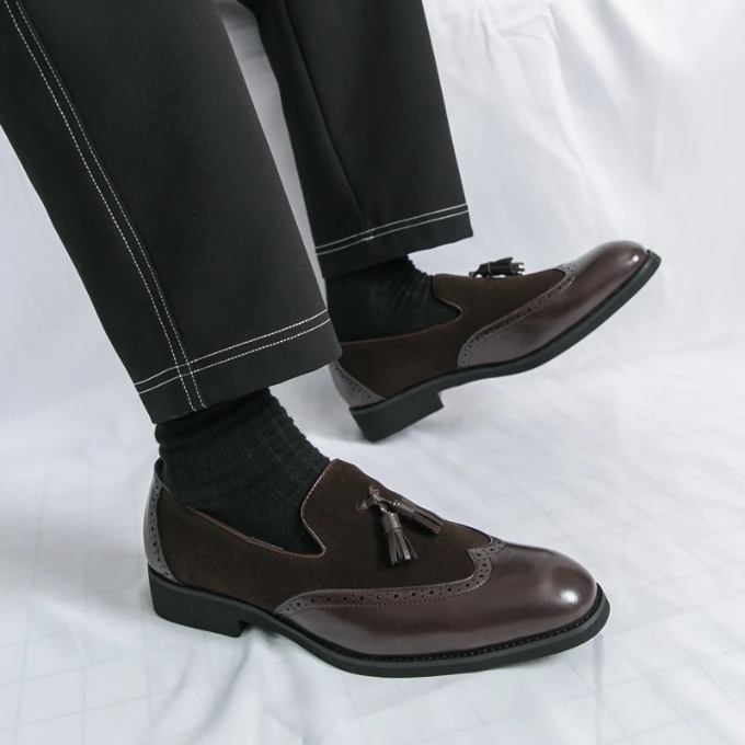 Polished Leather Loafers with Brogue Detailing