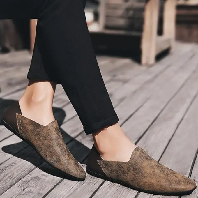 Distressed Leather Loafers with Broken-In Comfort