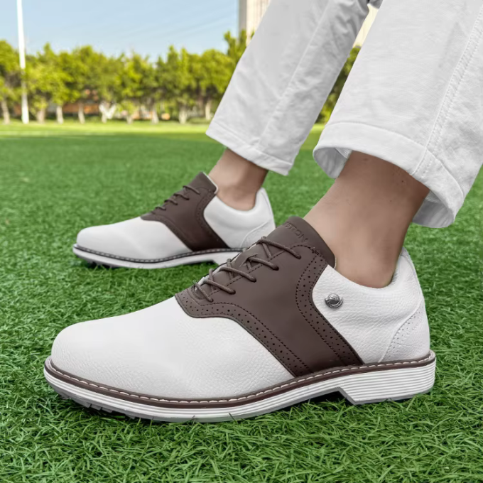 Pebbled Leather Brogue Shoes with Two-Tone Detail