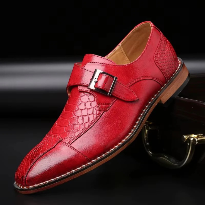 Full-Grain Leather Monk Strap Shoes with Embossed Texture