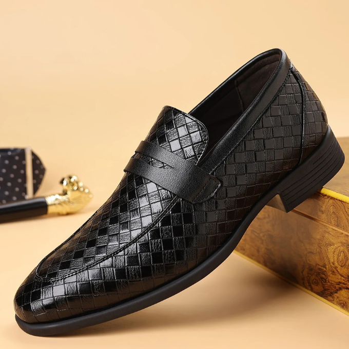 Polished Leather Loafers with Embossed Texture