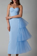 Niche French Fitted Strapless Evening Maxi-Length Dress