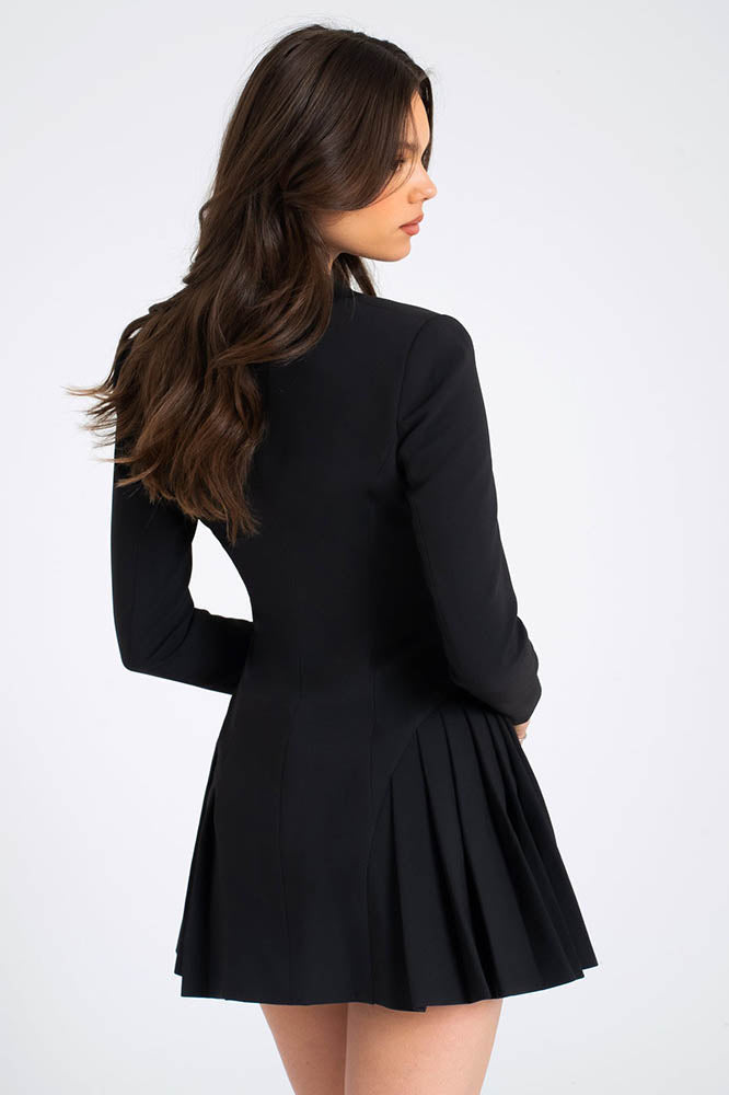 Ins Style Deep V Single-Breasted Blazer Mini-Length Dress
