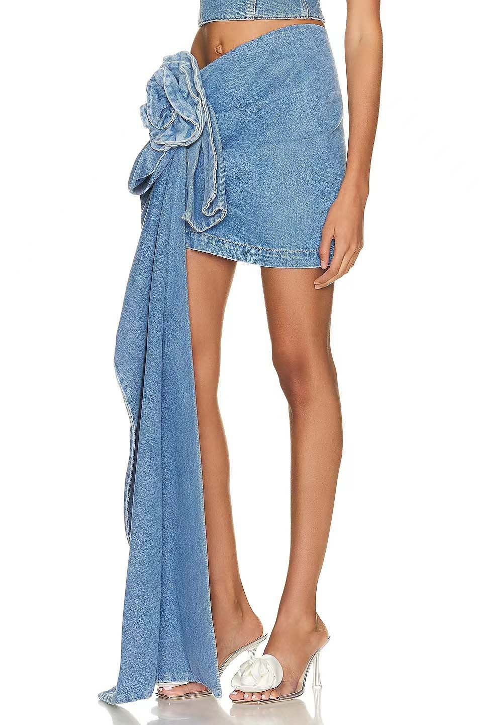 Modern Denim Mini Skirt With 3D Roses