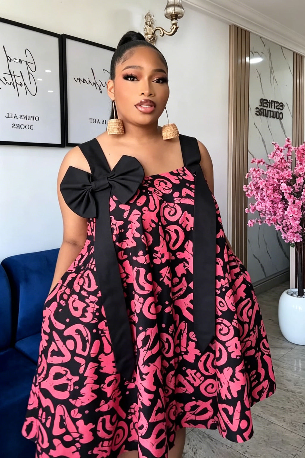 Graffiti Print A-Line Mini-Length Dress