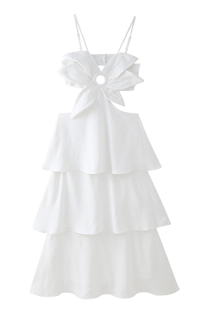 Modern French Open Back 3D Flower Layered Dress