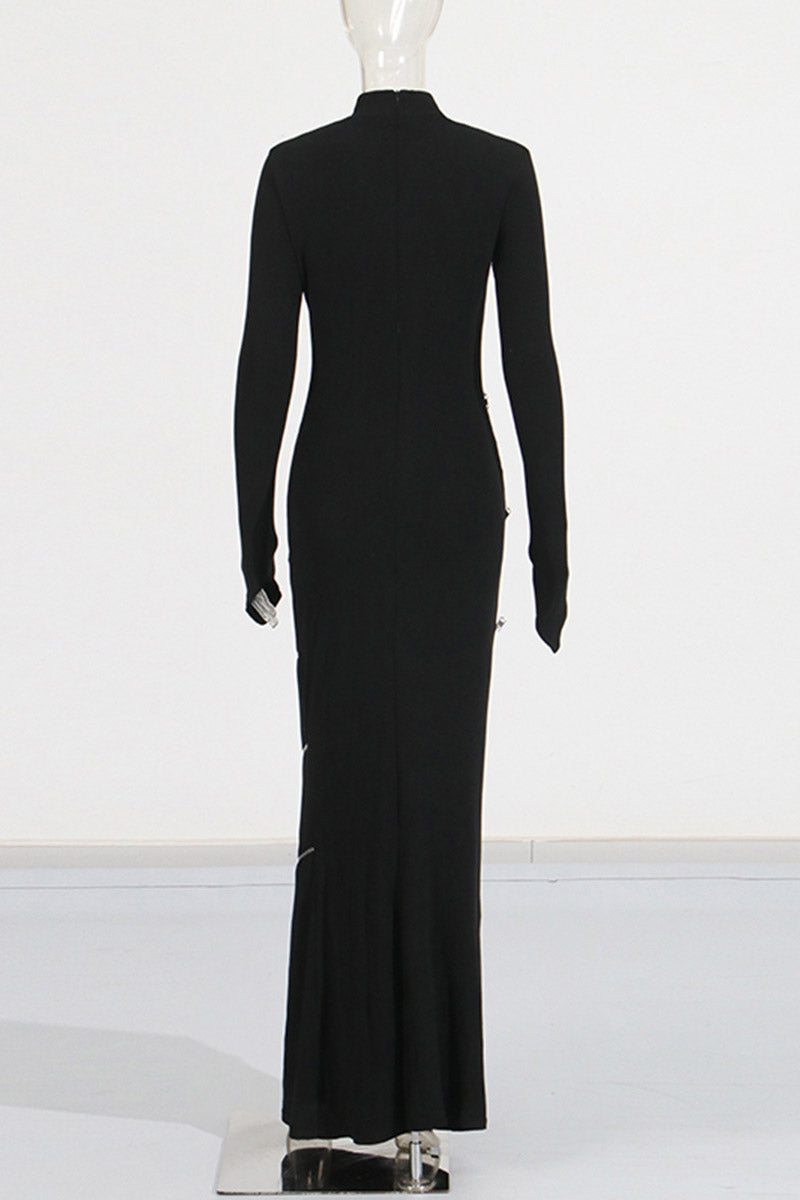 Modern Slim-fit stand collar hip-hugging long dress