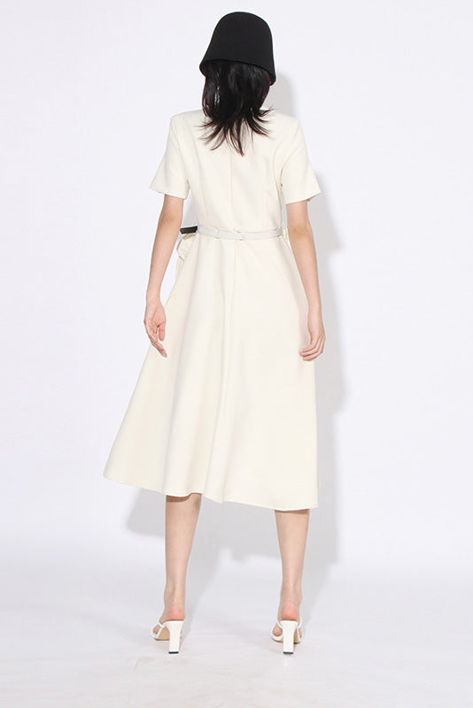 Grace Flower Applique Short Sleeve Midi-Length Dress
