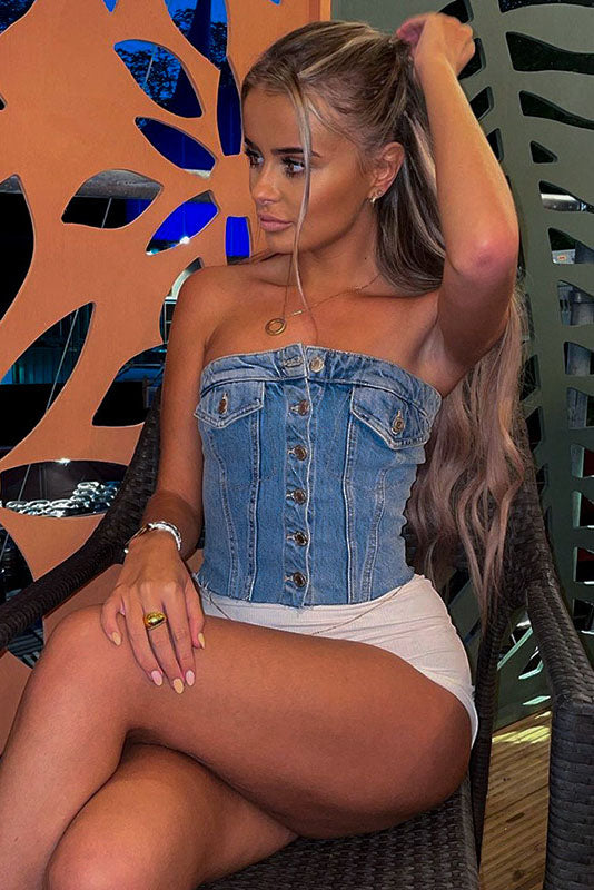 Modern Trendy Denim Buttoned Top