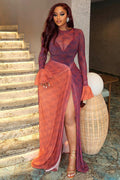 Sunset Gradient Slit Sheer Maxi-Length Dress