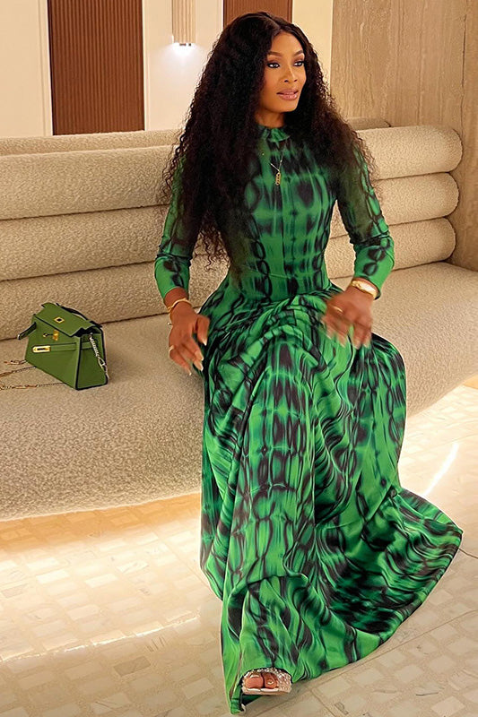 Emerald Animal Texture Flowy Maxi-Length Dress