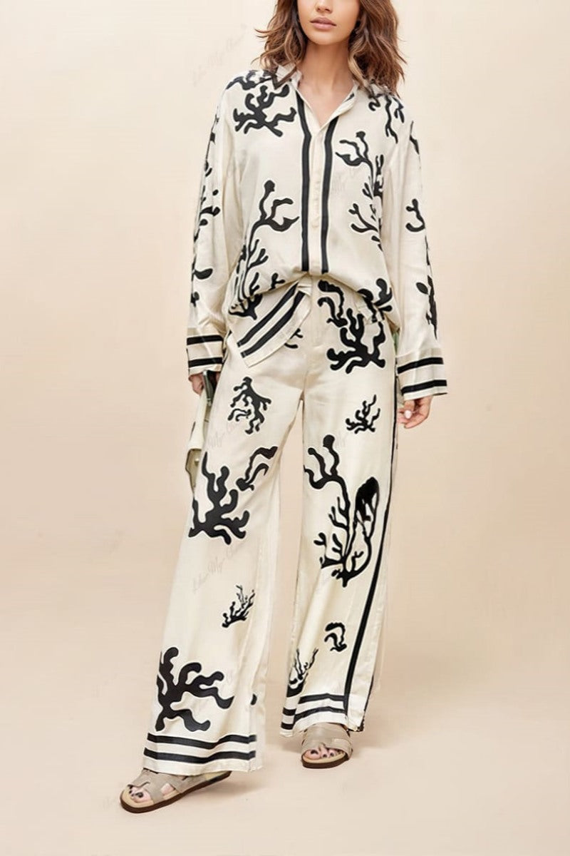 Wide-Leg Silhouette Patterned Trousers-Set