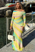 Asymmetric Rainbow Fishtail Maxi-Length Dress