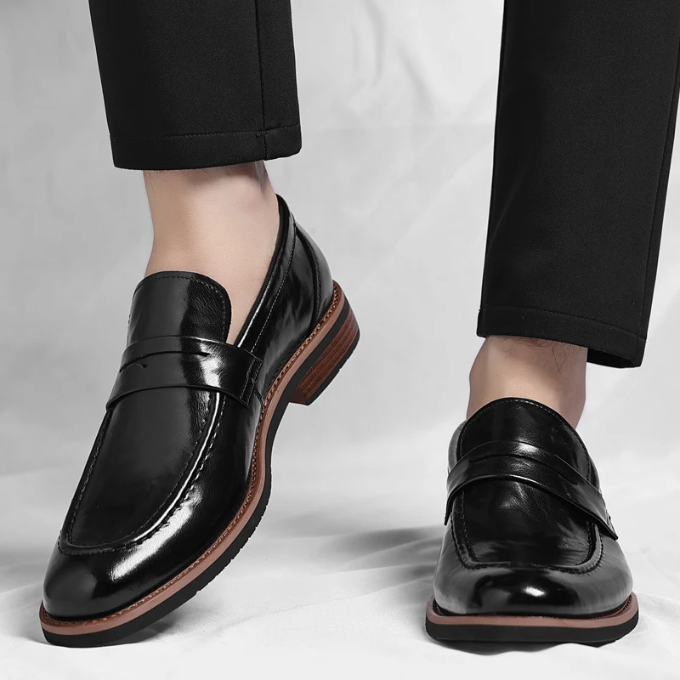 Polished Leather Penny Loafers with Penny Strap