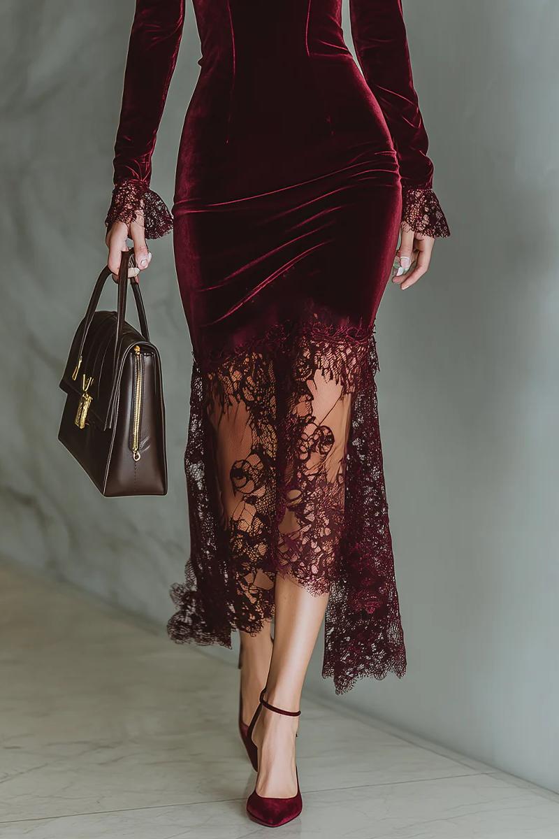 Velvet Sweetheart Lace Maxi-Length Dress