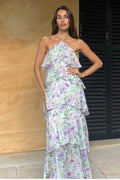 Layered Flower Halter Maxi-Length Dress