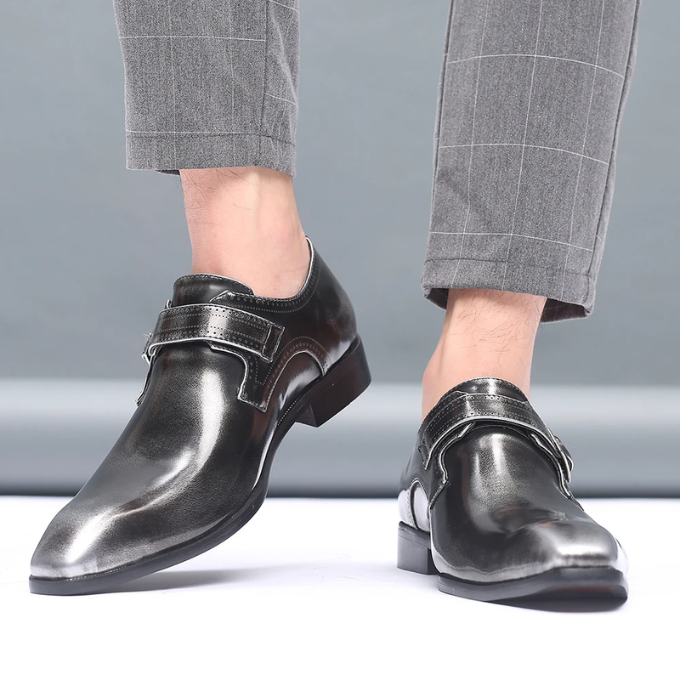 Burnished Leather Monk Strap Shoes with Buckle Strap