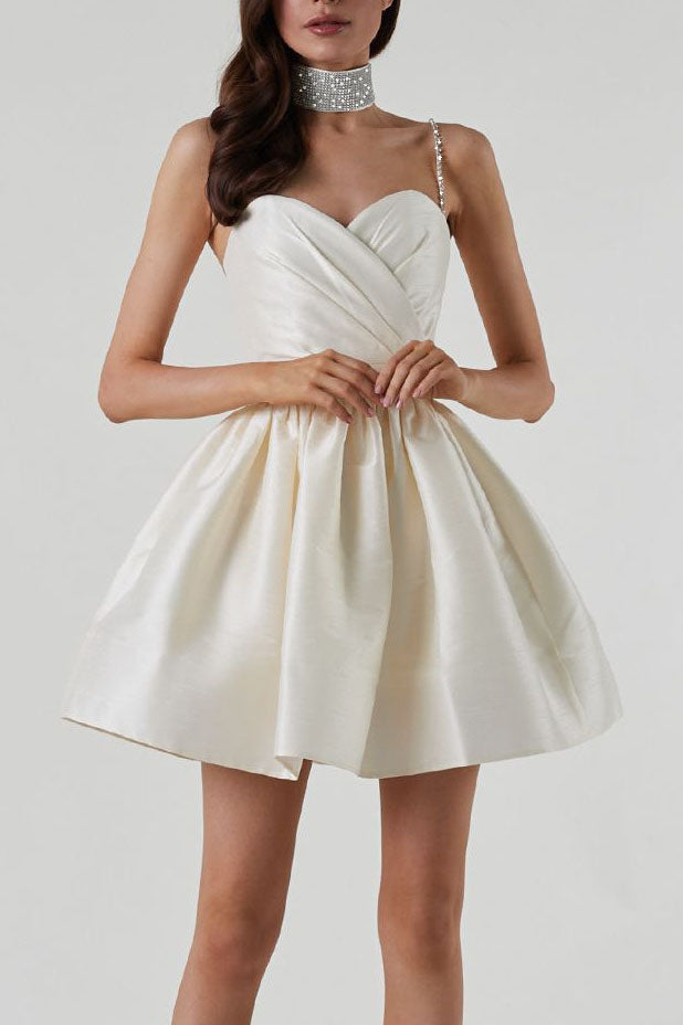 Sweet High-Waisted Ruched Fluffy Mini-Length Dress