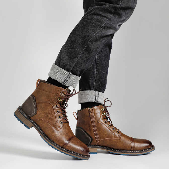 Cowhide Leather Boots with Side Zipper